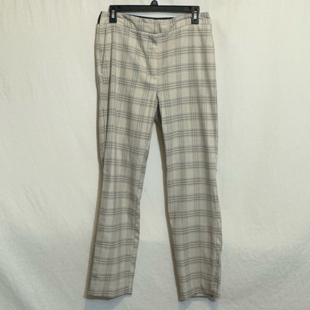 B-89 Zara Cream & Brown Plaid Cropped Ankle Pants Size L